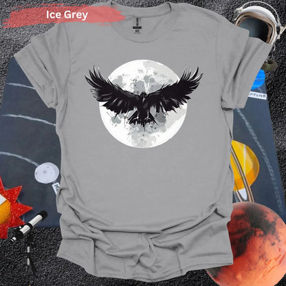 Mystical Raven Moon: Enchanting Bird in Flight T-Shirt - S / Ice Grey - Physical Item