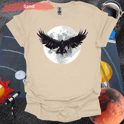 Mystical Raven Moon: Enchanting Bird in Flight T-Shirt - S / Sand - Physical Item