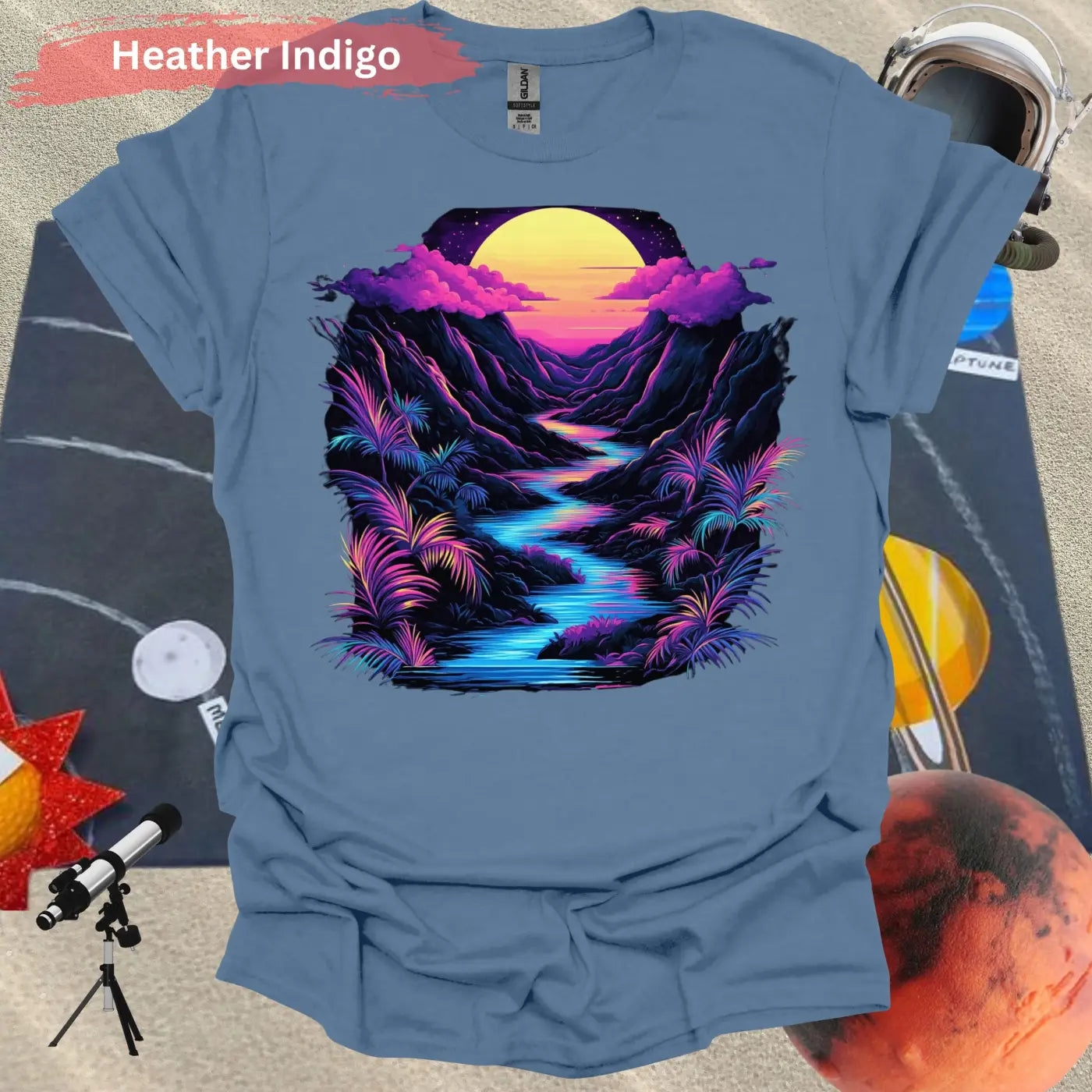 Neon Paradise River of Light T-shirt - S / Heather Indigo - Physical Item