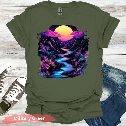 Neon Paradise River of Light T-shirt - S / Military Green - Physical Item