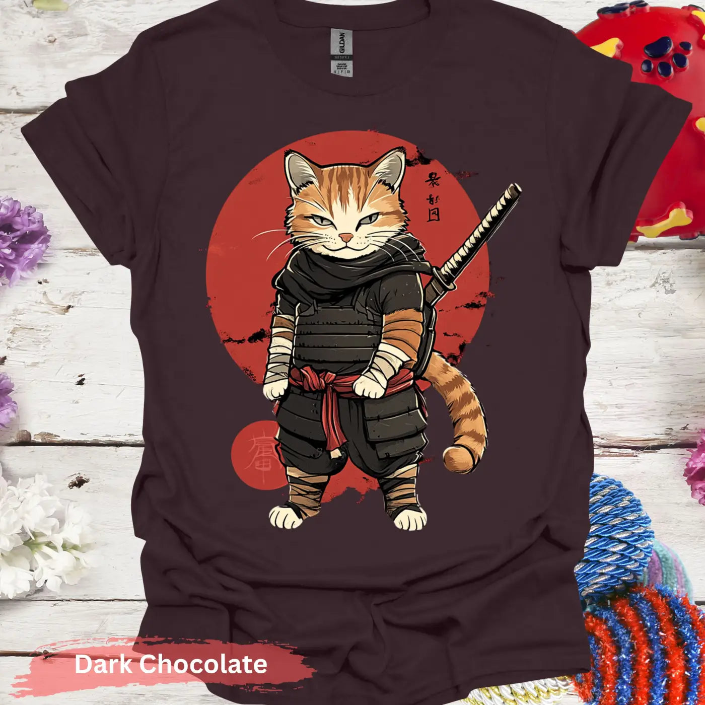 Ninja Cat Warrior T-shirt - S / Dark Chocolate - Physical Item