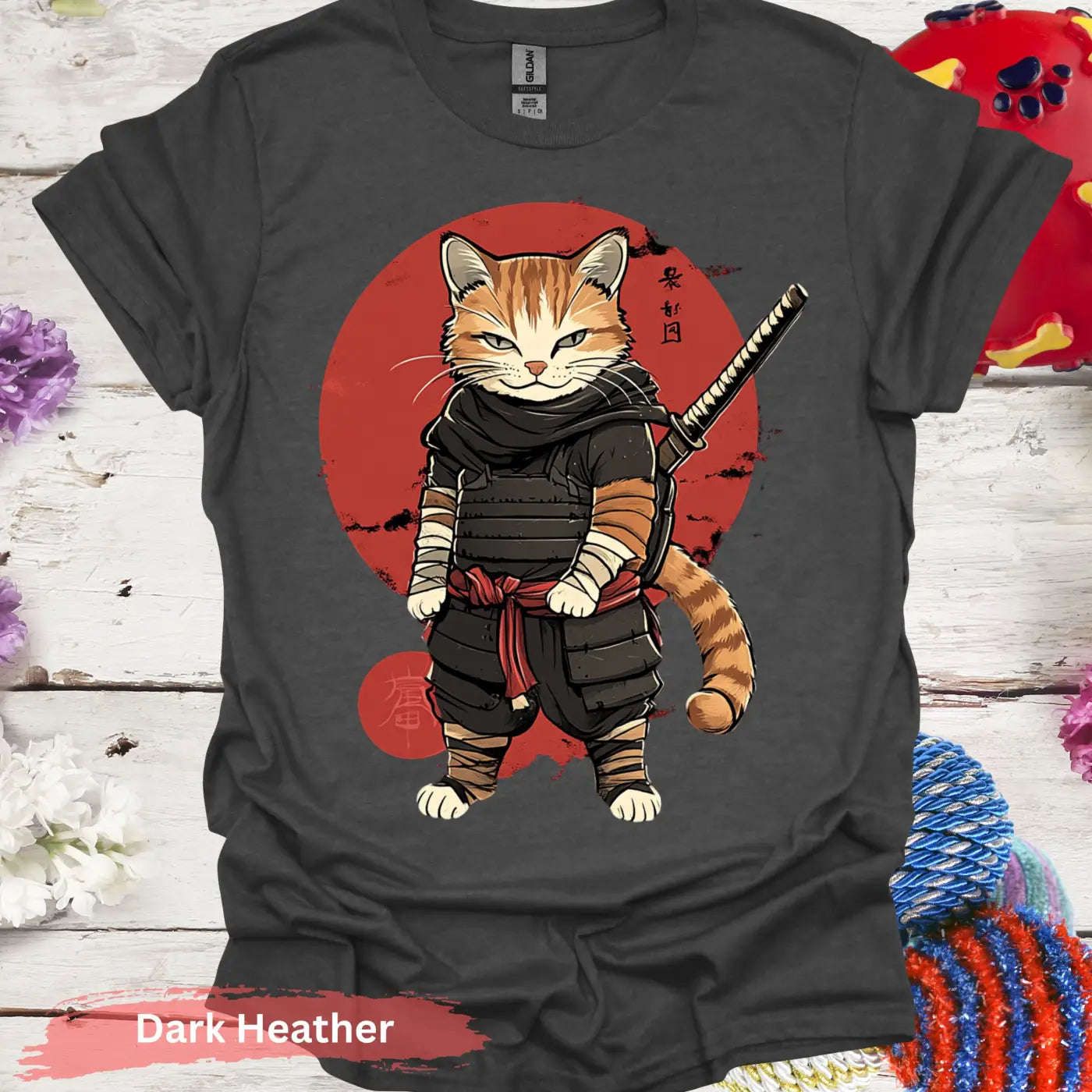 Ninja Cat Warrior T-shirt - S / Dark Heather - Physical Item