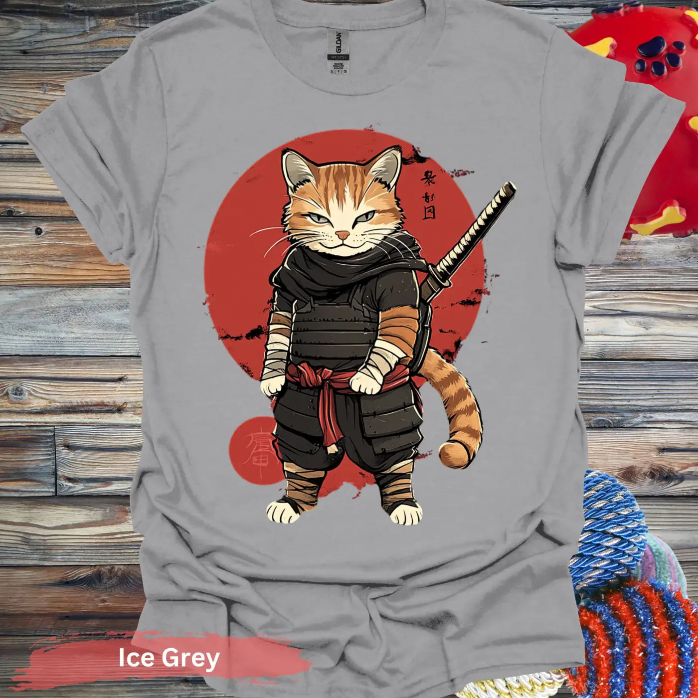 Ninja Cat Warrior T-shirt - S / Ice Grey - Physical Item