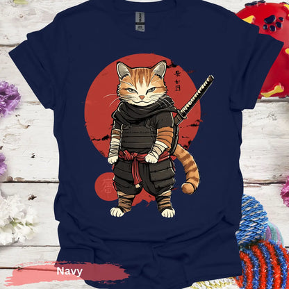 Ninja Cat Warrior T-shirt - S / Navy - Physical Item