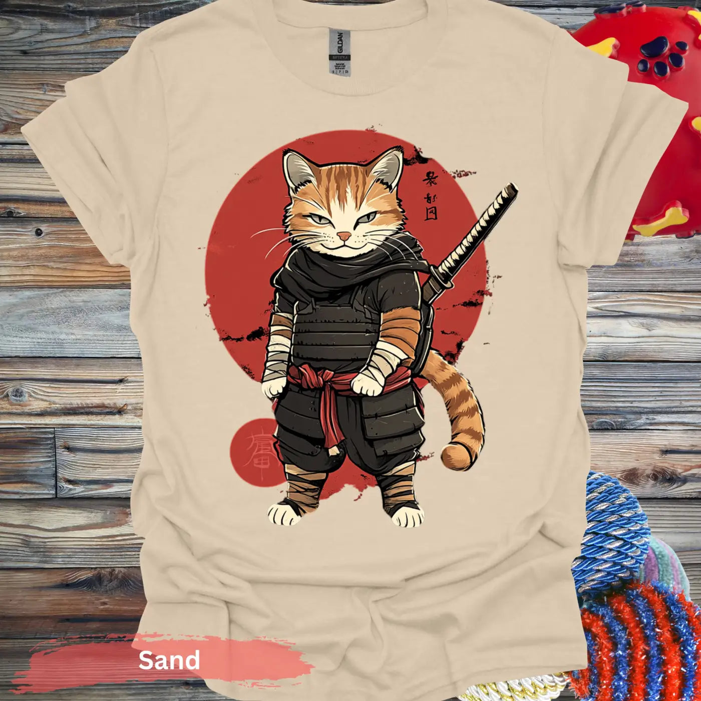 Ninja Cat Warrior T-shirt - S / Sand - Physical Item