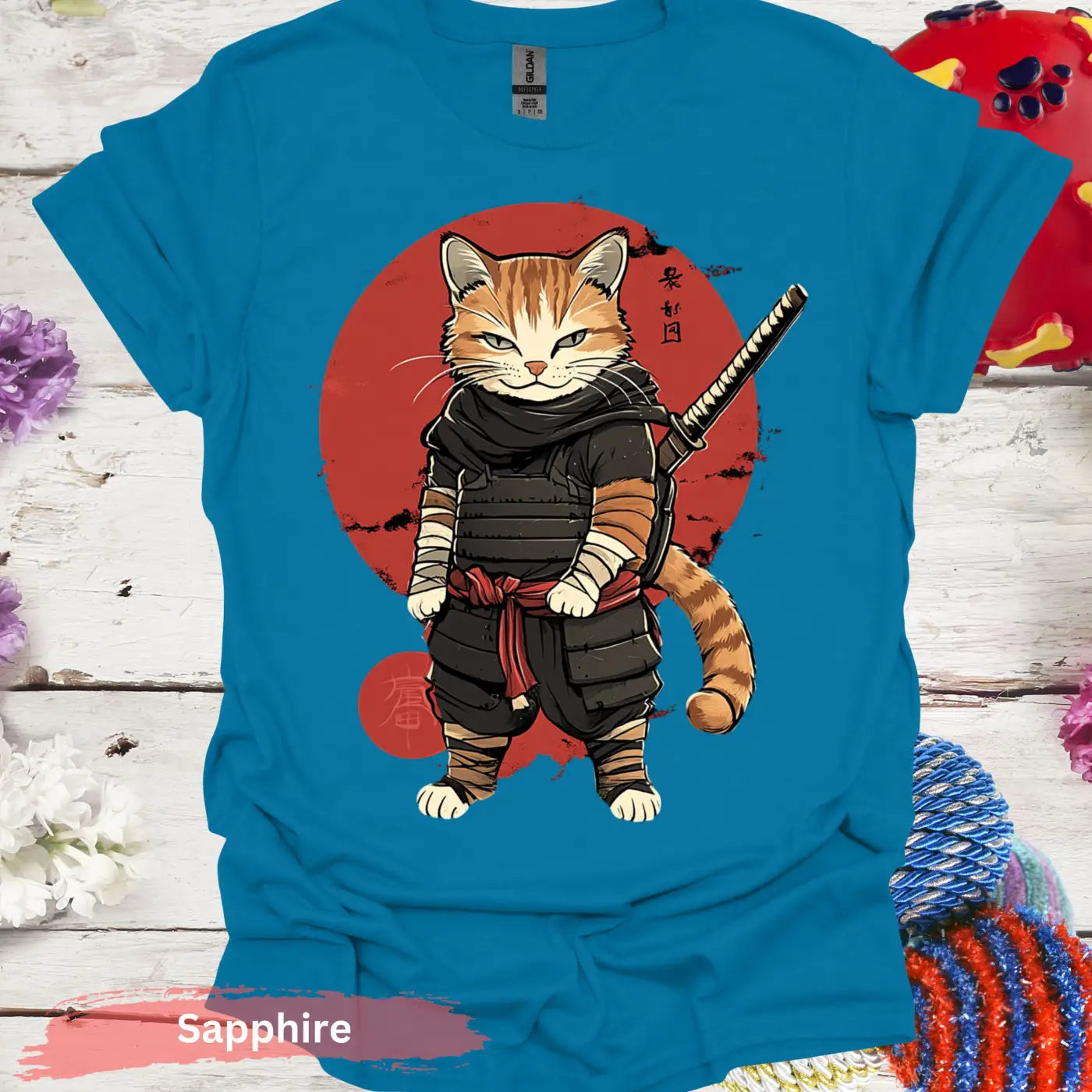 Ninja Cat Warrior T-shirt - S / Sapphire - Physical Item