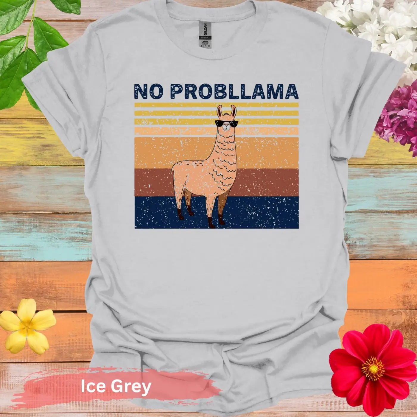 No Probllama Llama Graphic T-Shirt - S / Ice Grey - Physical Item