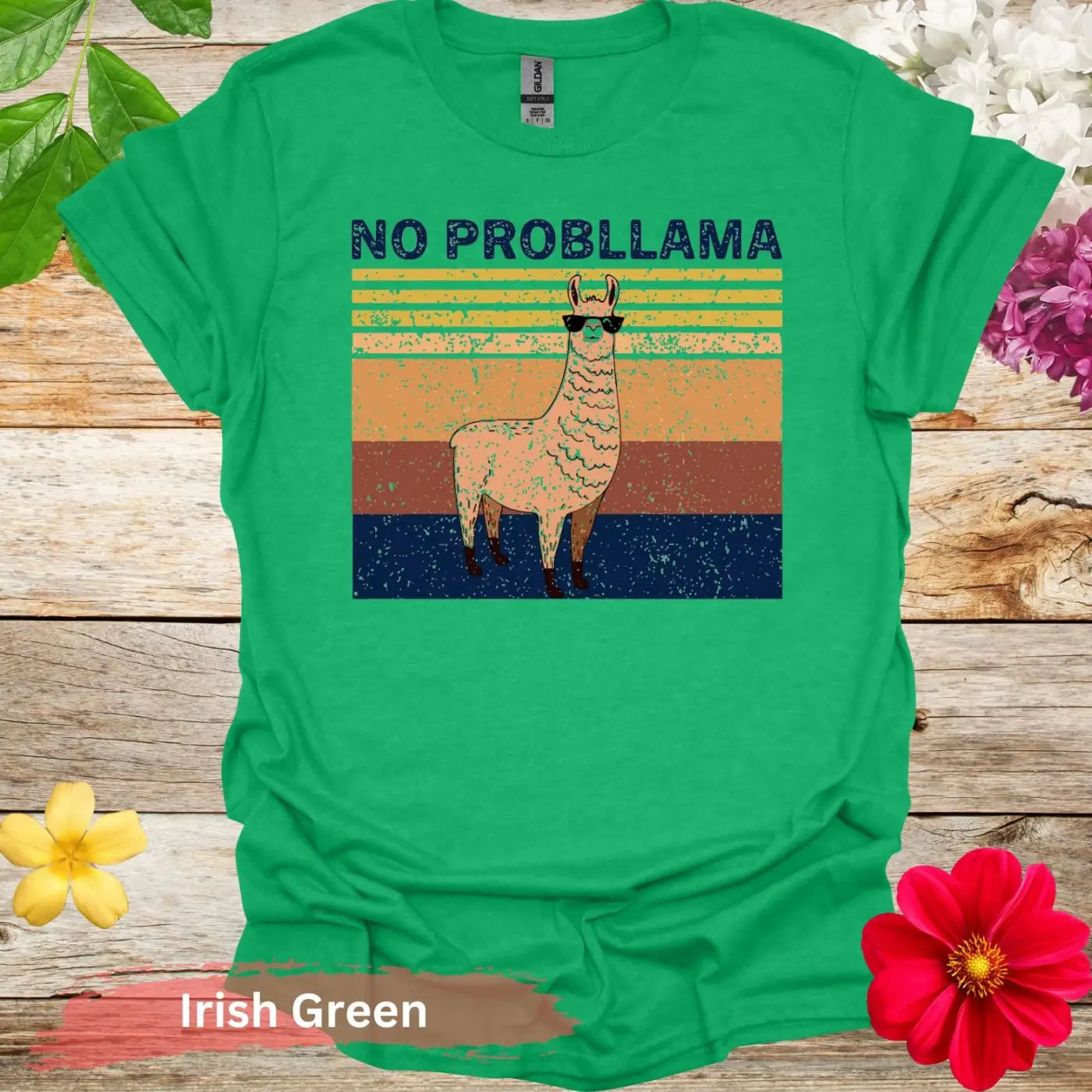 No Probllama Llama Graphic T-Shirt - S / Irish Green - Physical Item