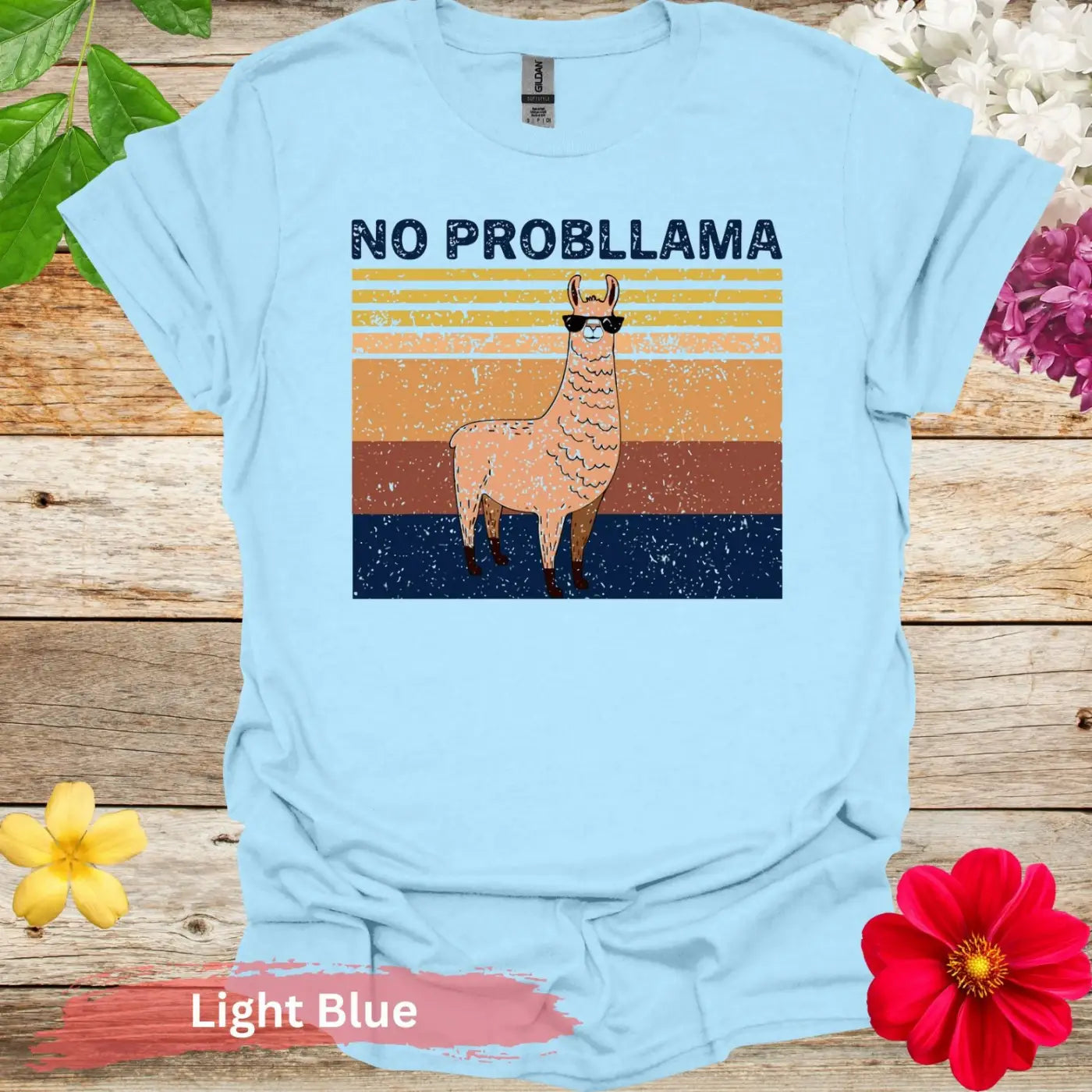 No Probllama Llama Graphic T-Shirt - S / Light Blue - Physical Item