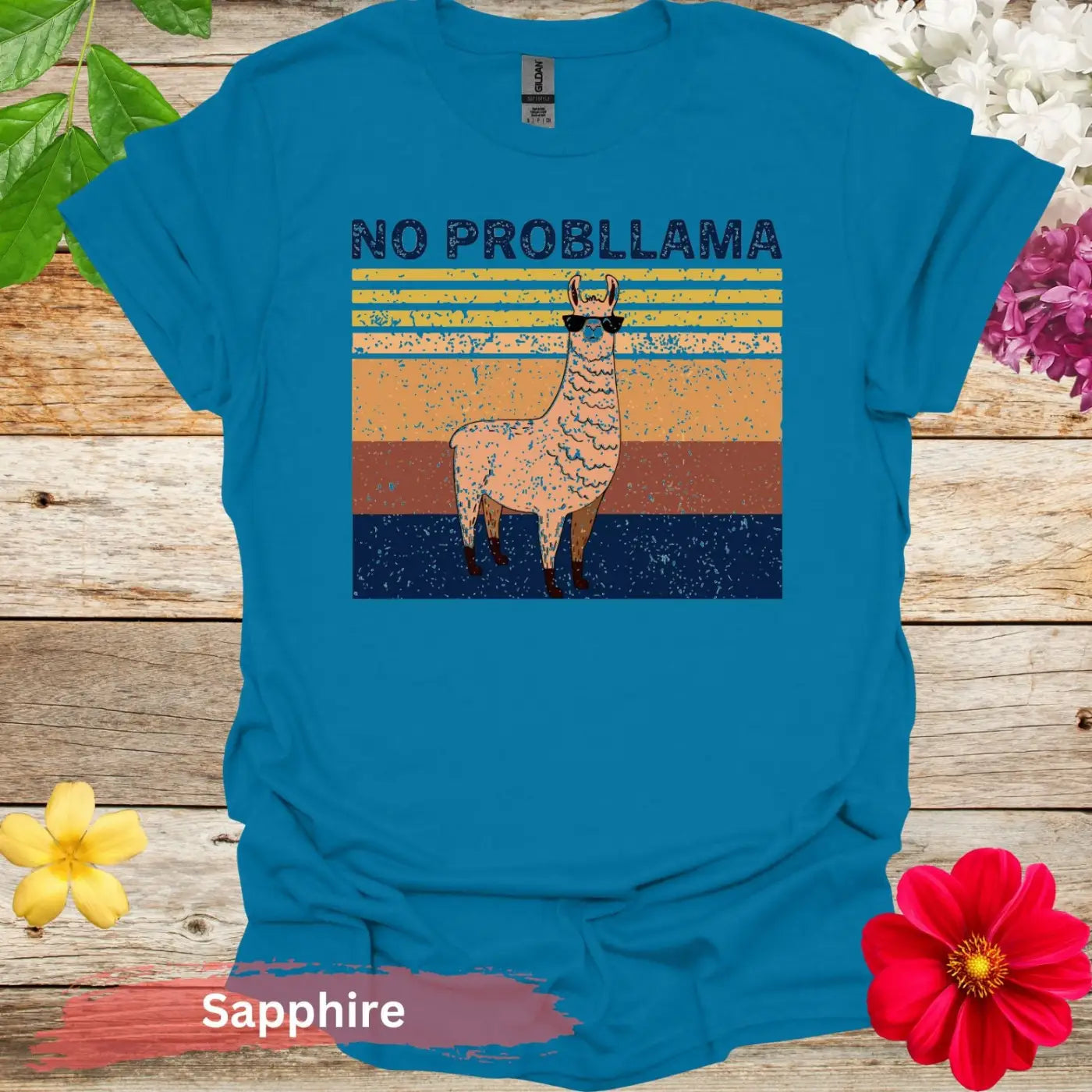 No Probllama Llama Graphic T-Shirt - S / Sapphire - Physical Item