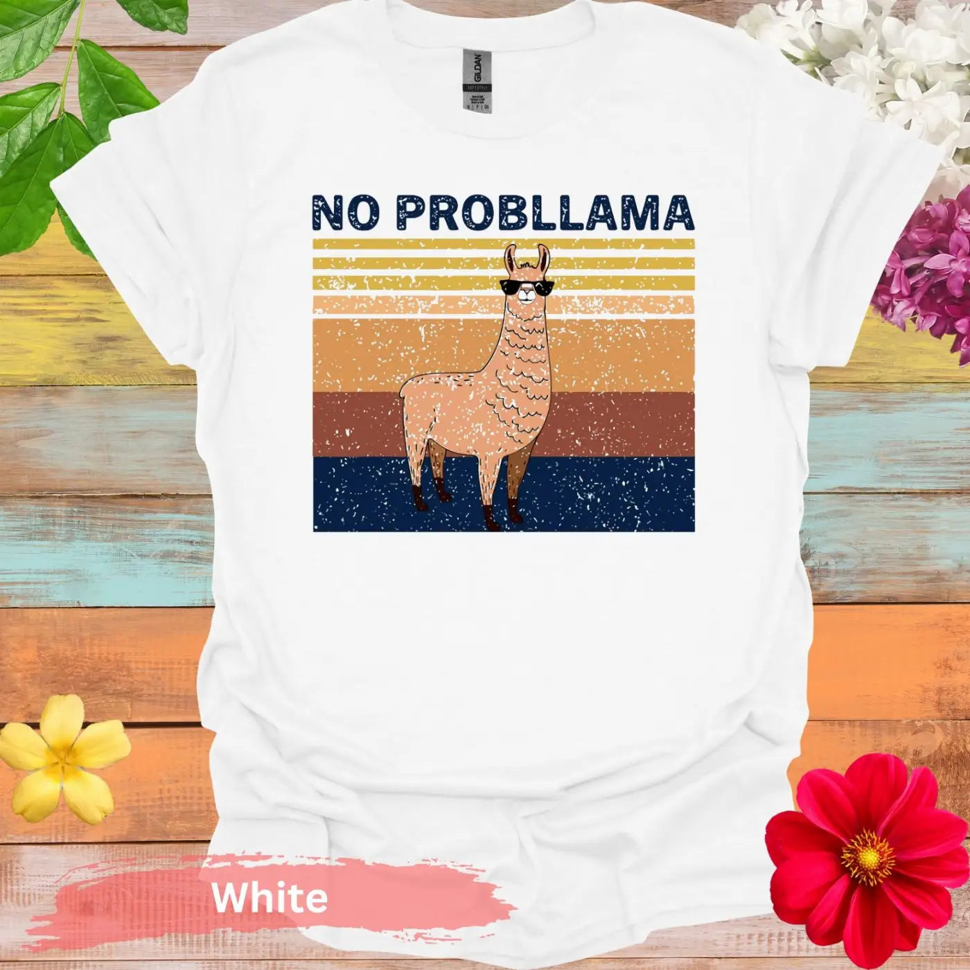 No Probllama Llama Graphic T-Shirt - S / White - Physical Item