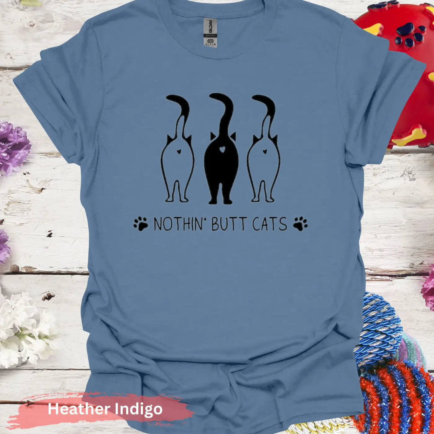 Nothin’ Butt Cats T-Shirt - S / Heather Indigo - Physical Item