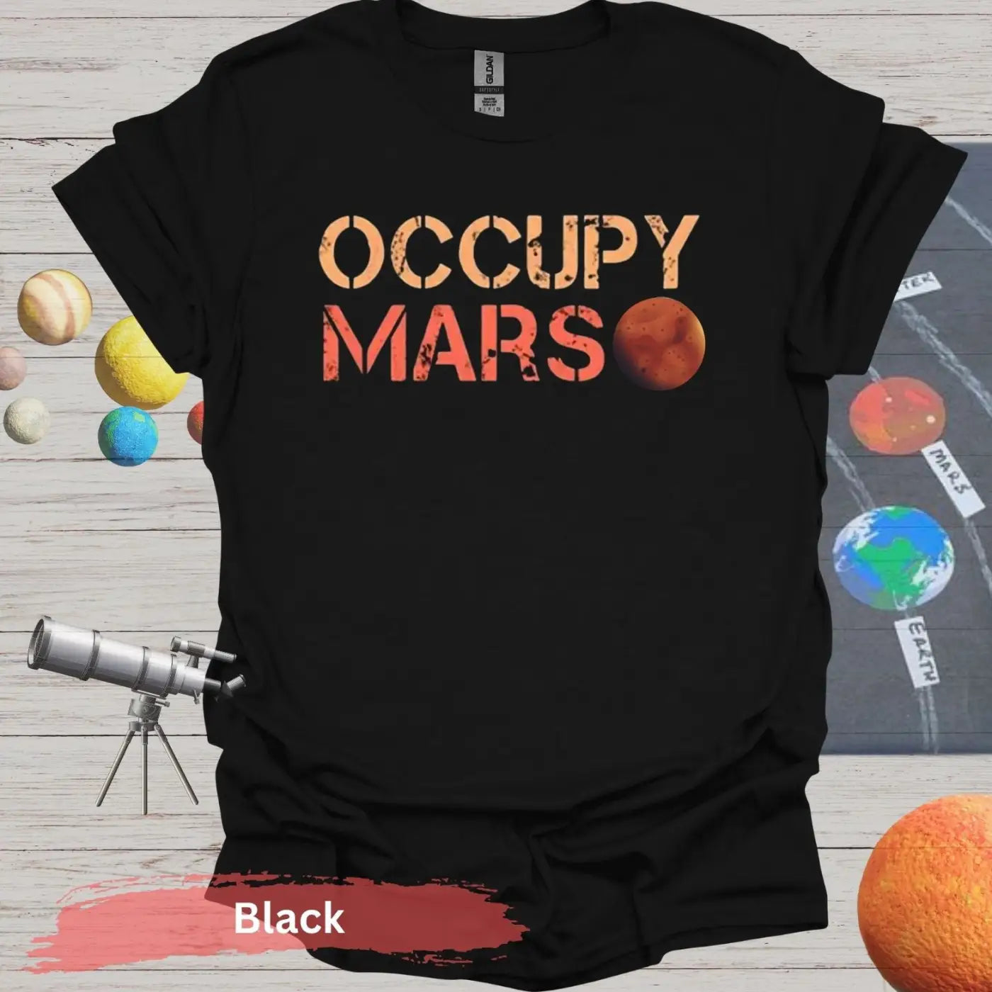 Occupy Mars: Bold Red Planet T-Shirt - S - Unisex / Black - Physical Item