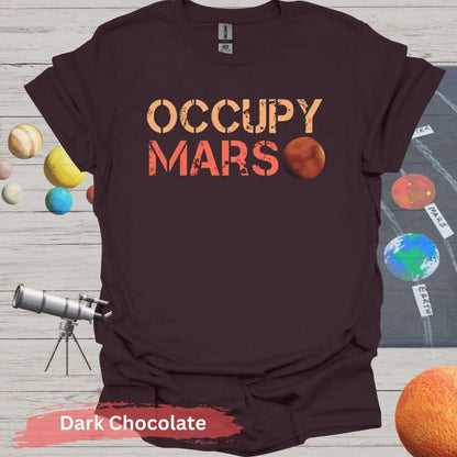 Occupy Mars: Bold Red Planet T-Shirt - S - Unisex / Dark Chocolate - Physical Item