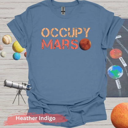 Occupy Mars: Bold Red Planet T-Shirt - S - Unisex / Heather Indigo - Physical Item