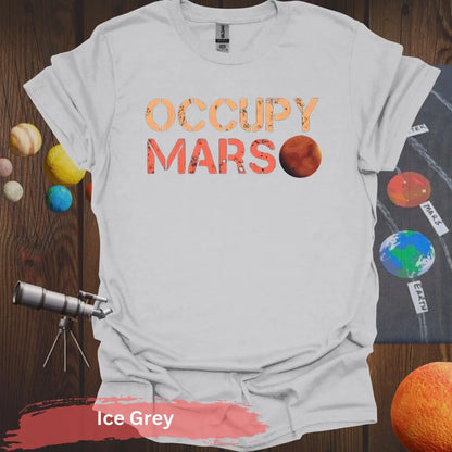 Occupy Mars: Bold Red Planet T-Shirt - S - Unisex / Ice Grey - Physical Item