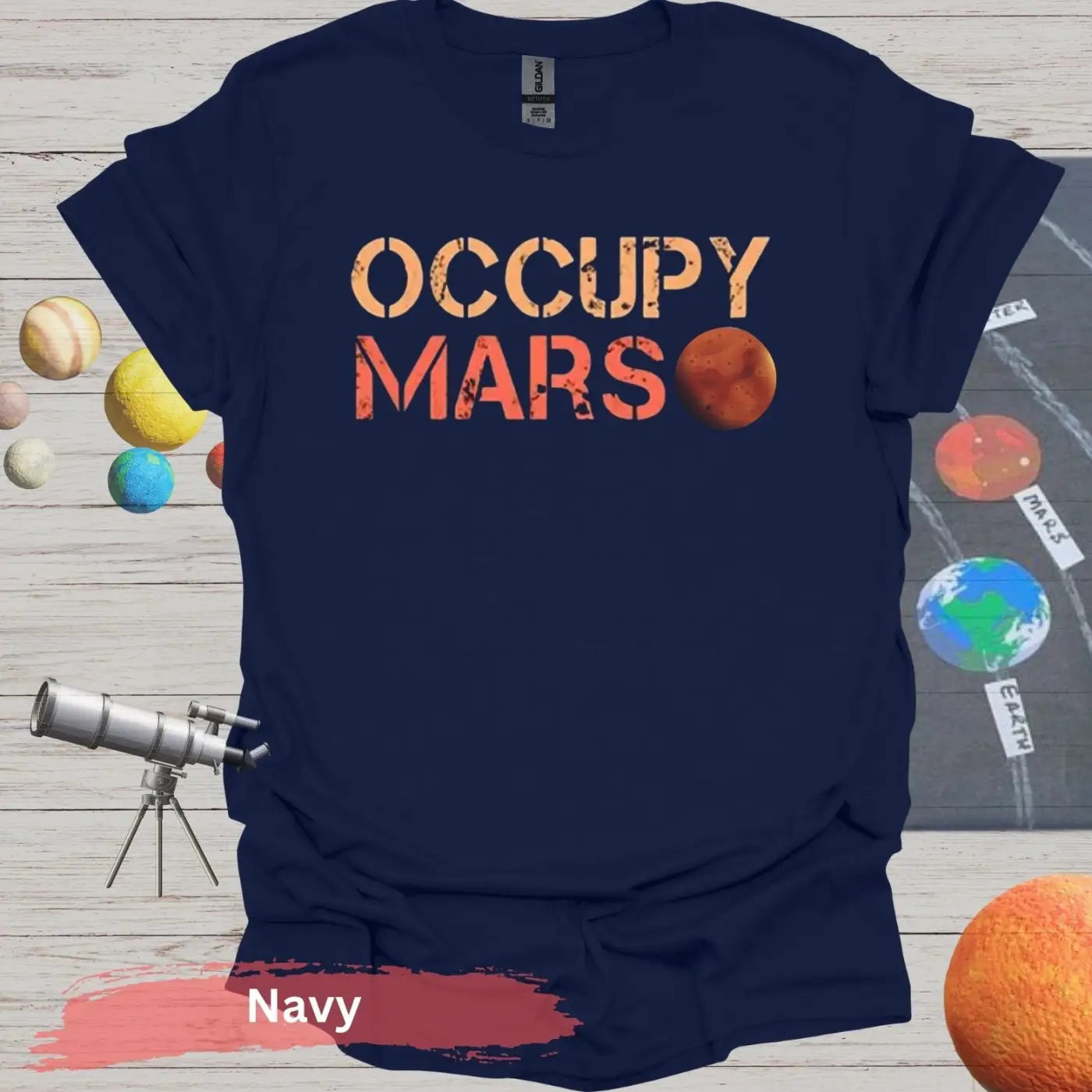 Occupy Mars: Bold Red Planet T-Shirt - S - Unisex / Navy - Physical Item