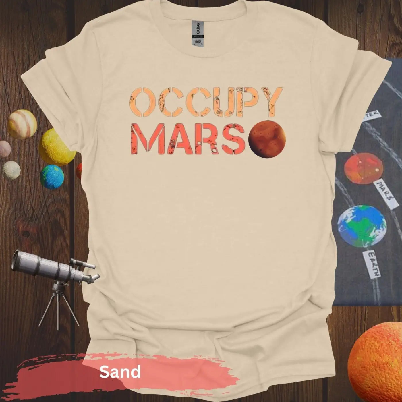 Occupy Mars: Bold Red Planet T-Shirt - S - Unisex / Sand - Physical Item