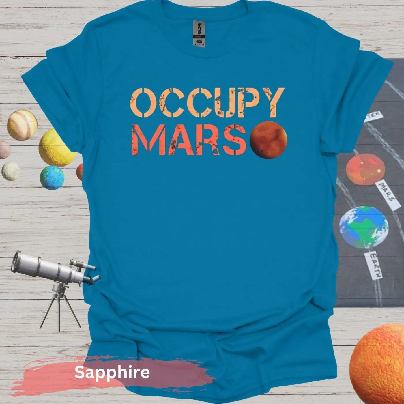 Occupy Mars: Bold Red Planet T-Shirt - S - Unisex / Sapphire - Physical Item