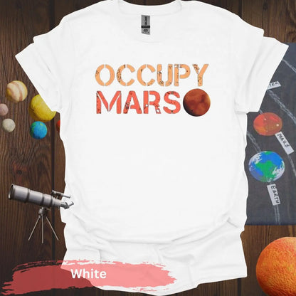 Occupy Mars: Bold Red Planet T-Shirt - S - Unisex / White - Physical Item