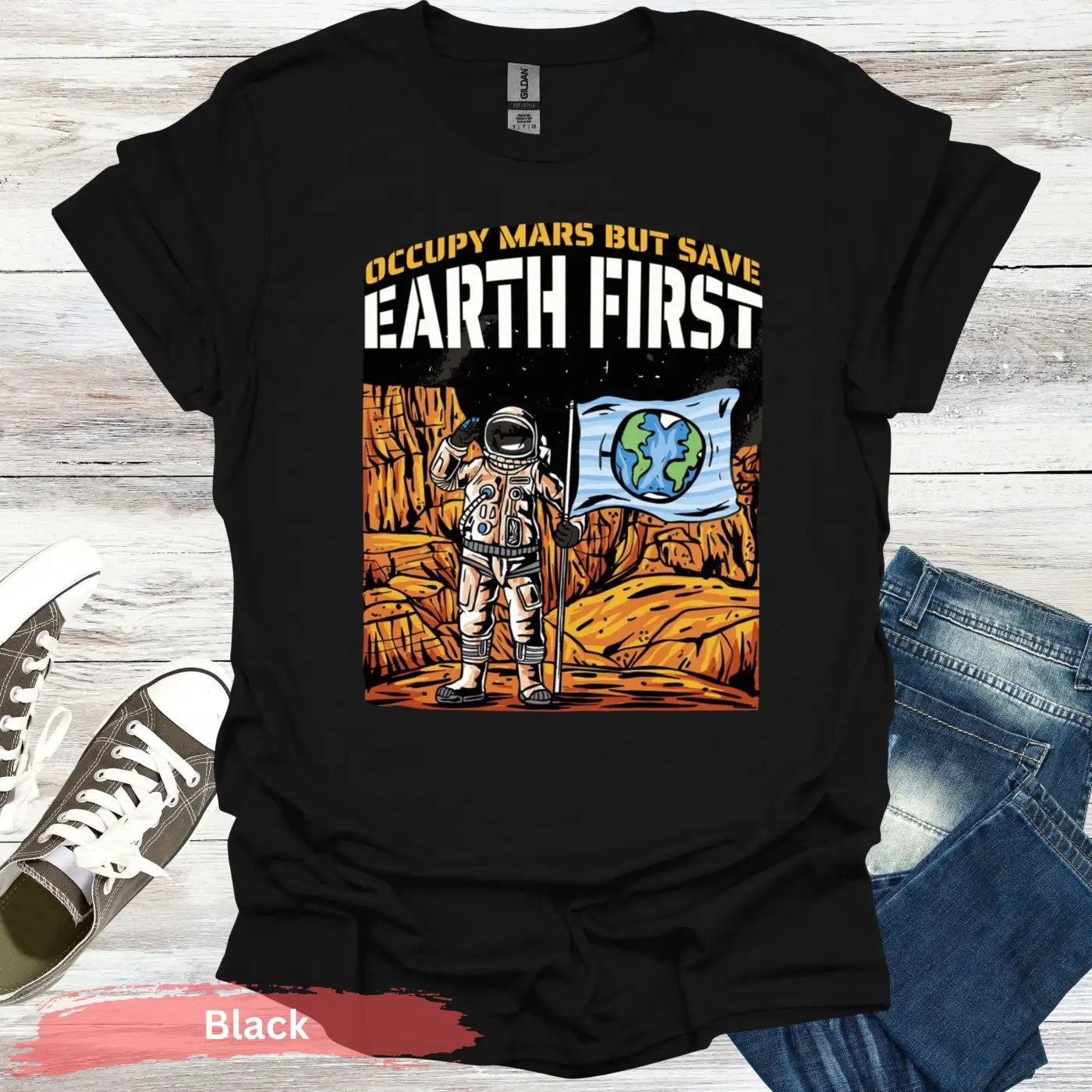 Occupy Mars But Save Earth First T-shirt - S - Unisex / Black - Physical Item