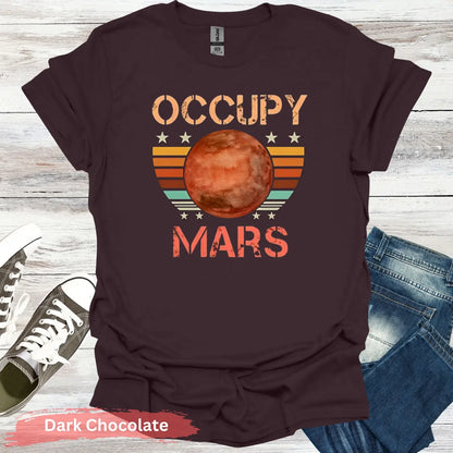 Occupy Mars in Retro Sunset T-shirt - S - Unisex / Dark Chocolate - Physical Item
