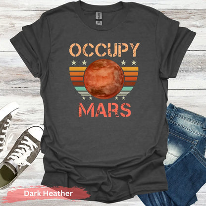 Occupy Mars in Retro Sunset T-shirt - S - Unisex / Dark Heather - Physical Item