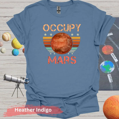 Occupy Mars in Retro Sunset T-shirt - S - Unisex / Heather Indigo - Physical Item