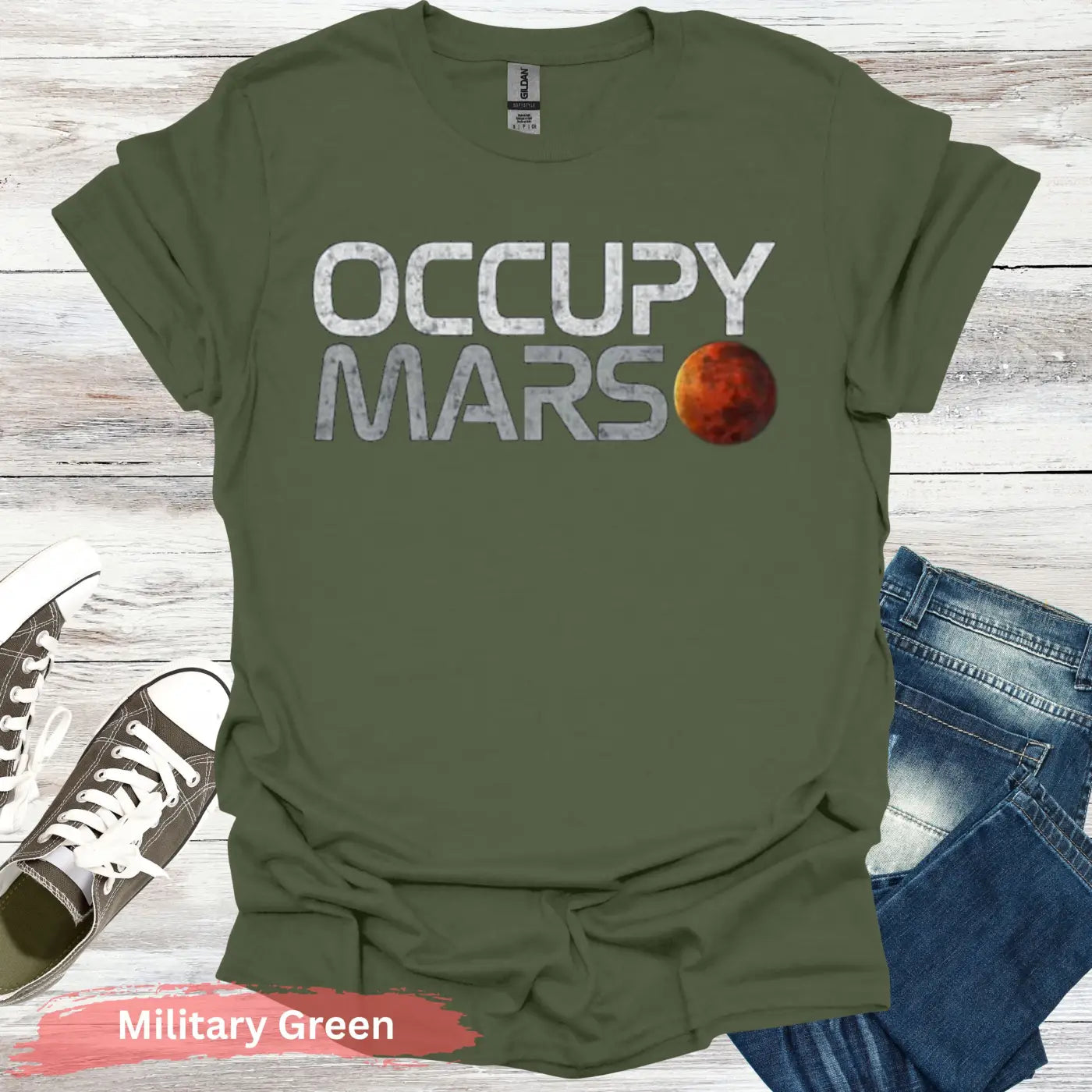 Occupy Mars T-Shirt - S / Military Green - Physical Item