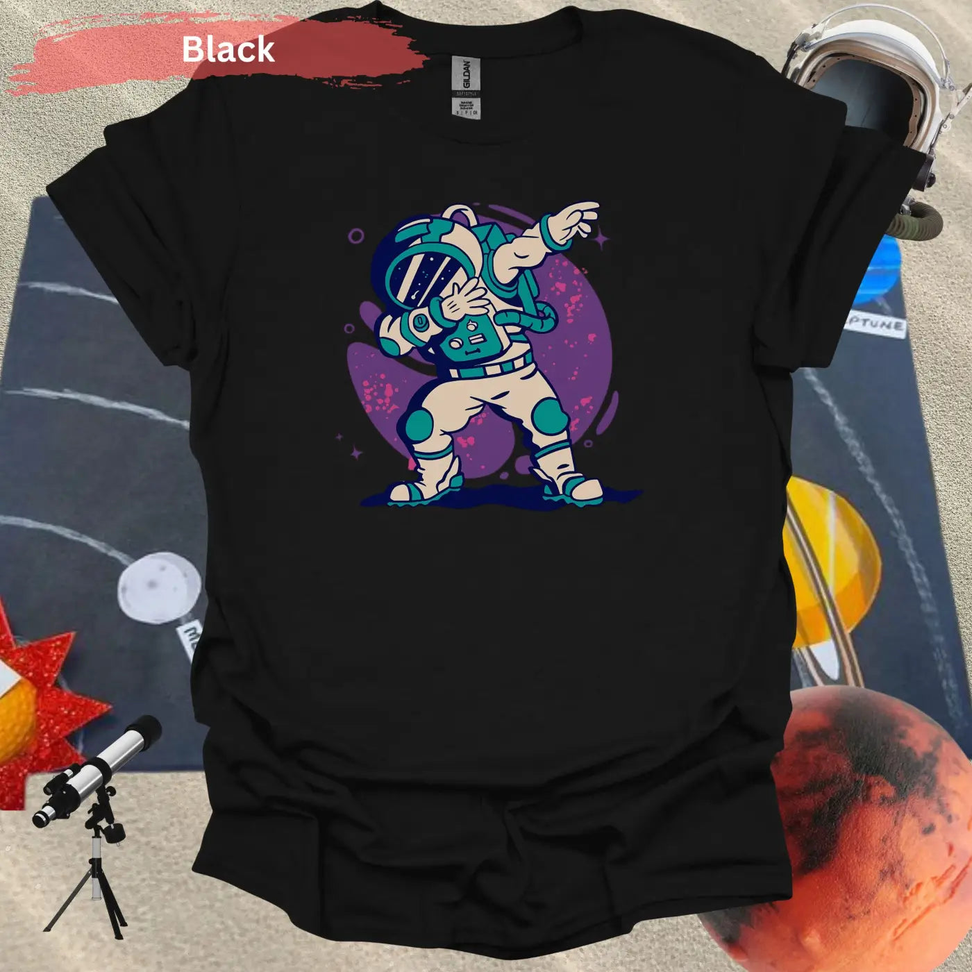 Out of This World Dab: Trendy Astronaut T-Shirt Design - S / Black - Physical Item