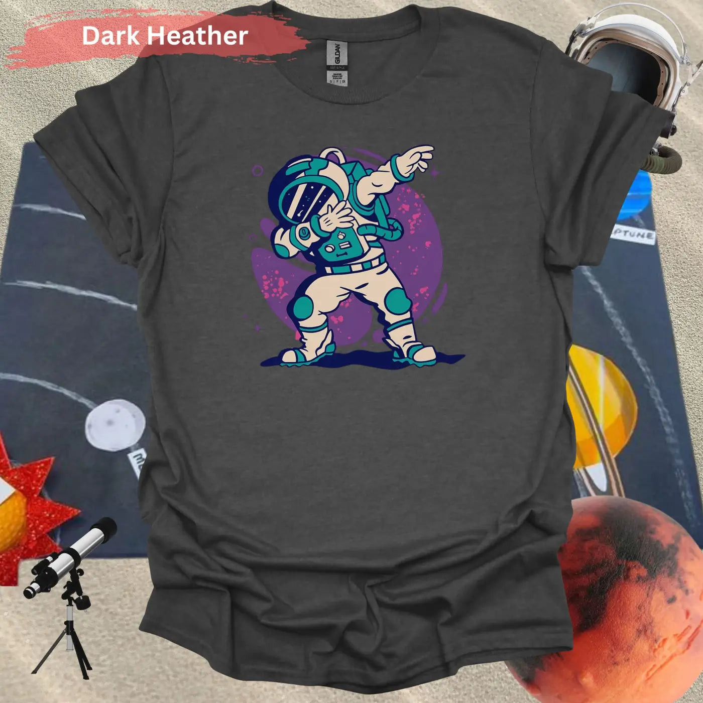 Out of This World Dab: Trendy Astronaut T-Shirt Design - S / Dark Heather - Physical Item