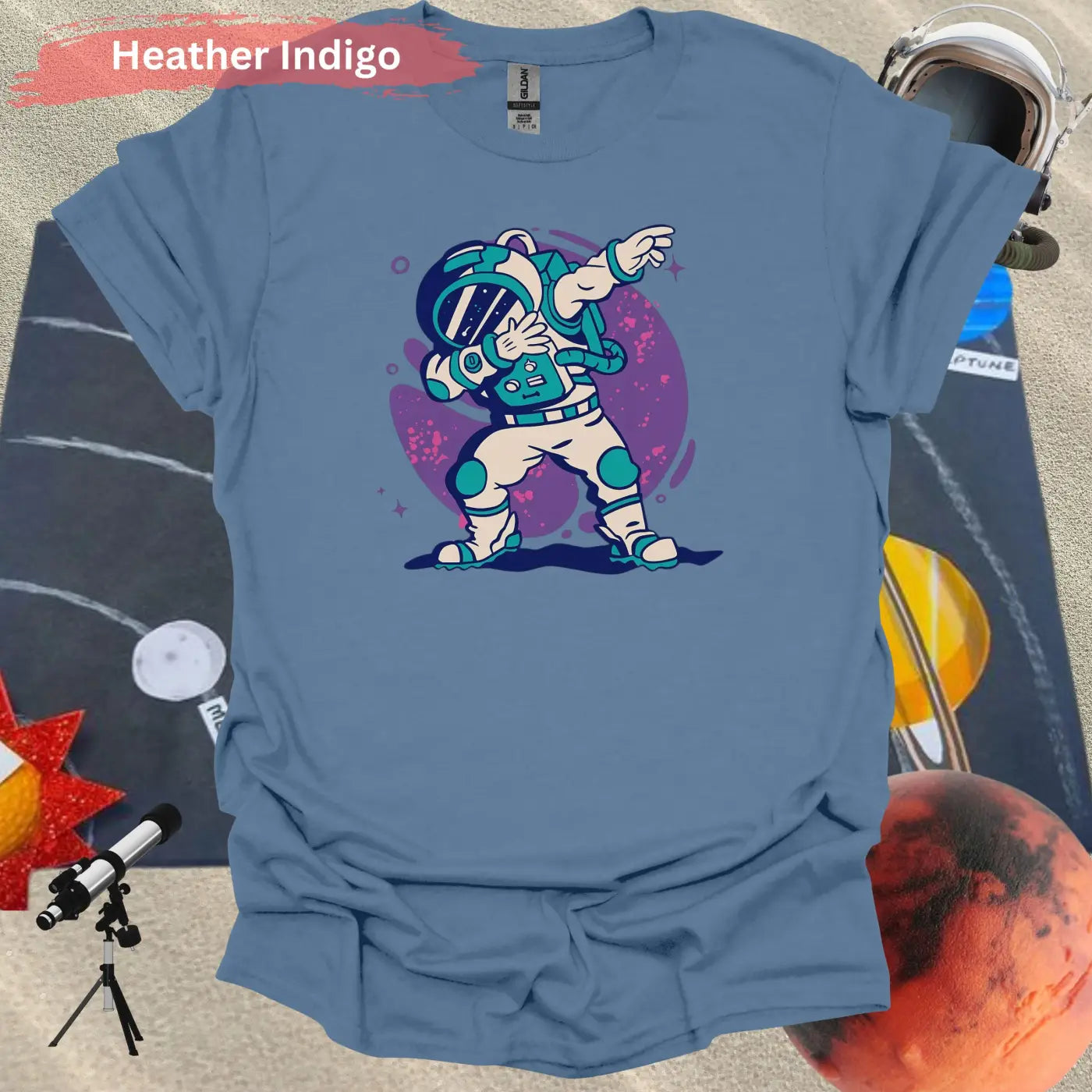 Out of This World Dab: Trendy Astronaut T-Shirt Design - S / Heather Indigo - Physical Item