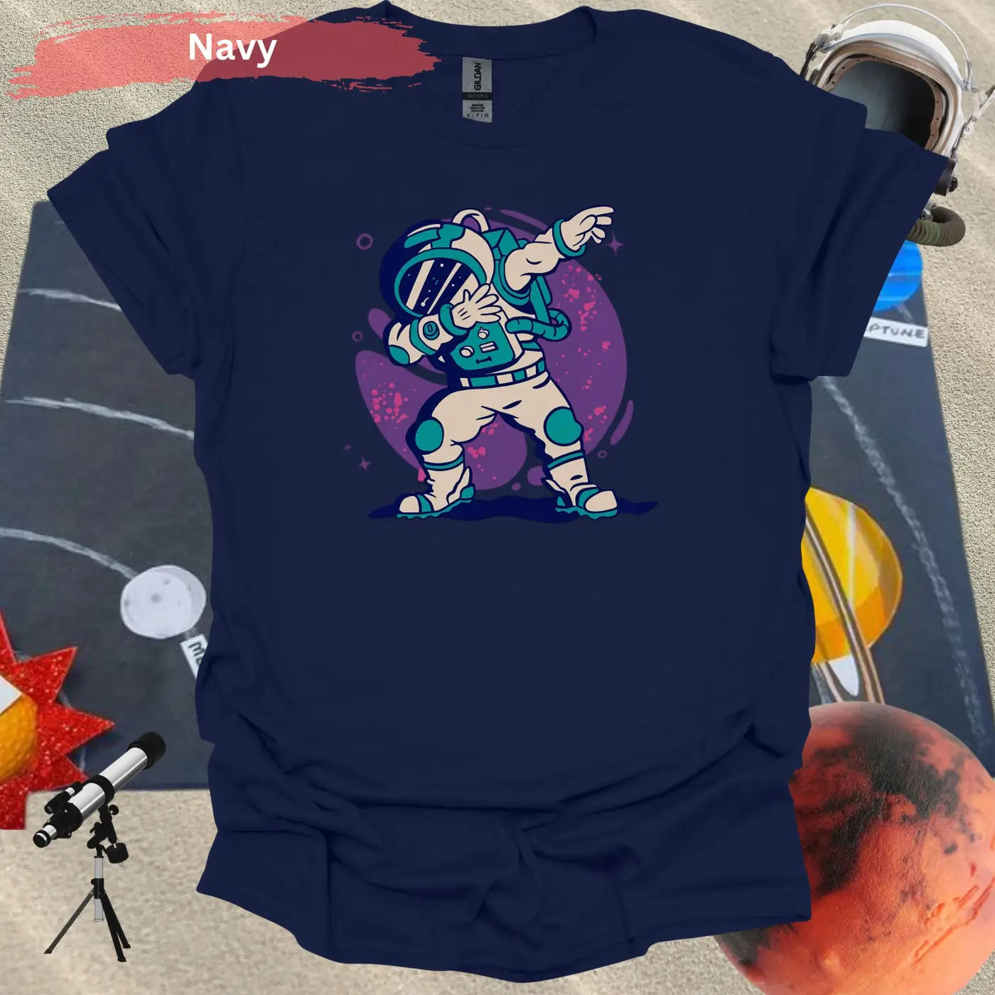 Out of This World Dab: Trendy Astronaut T-Shirt Design - S / Navy - Physical Item