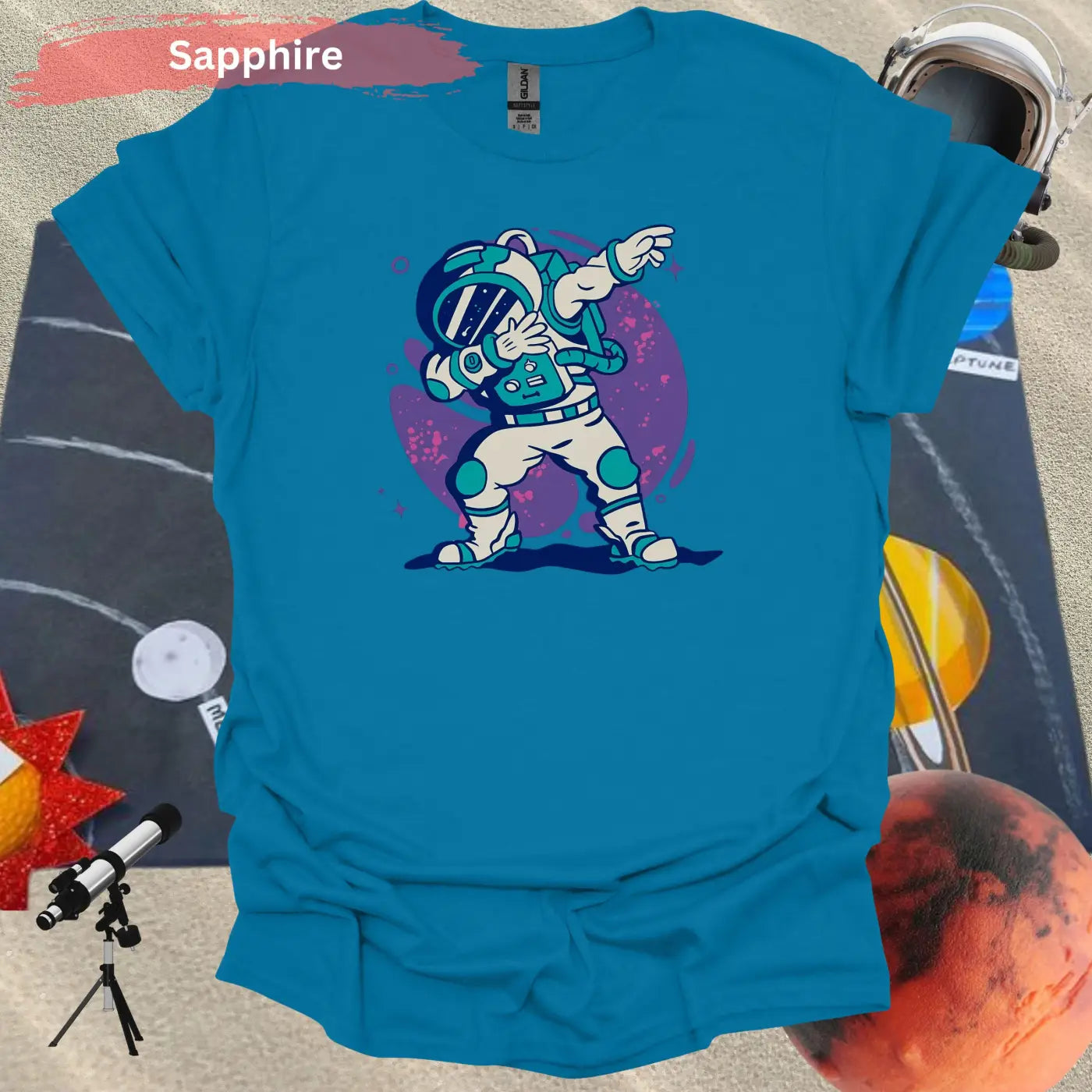 Out of This World Dab: Trendy Astronaut T-Shirt Design - S / Sapphire - Physical Item