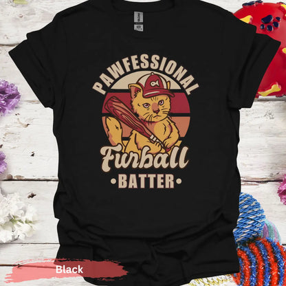 Pawfessional Furball Batter Cat T-shirt - S / Black - Physical Item