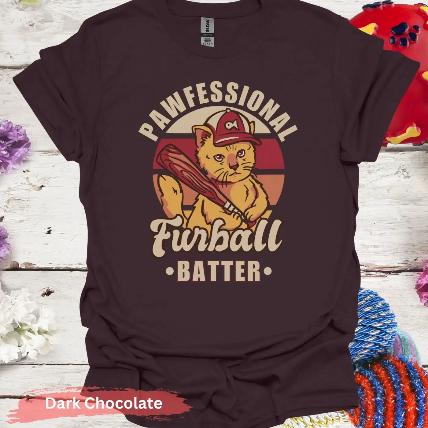 Pawfessional Furball Batter Cat T-shirt - S / Dark Chocolate - Physical Item