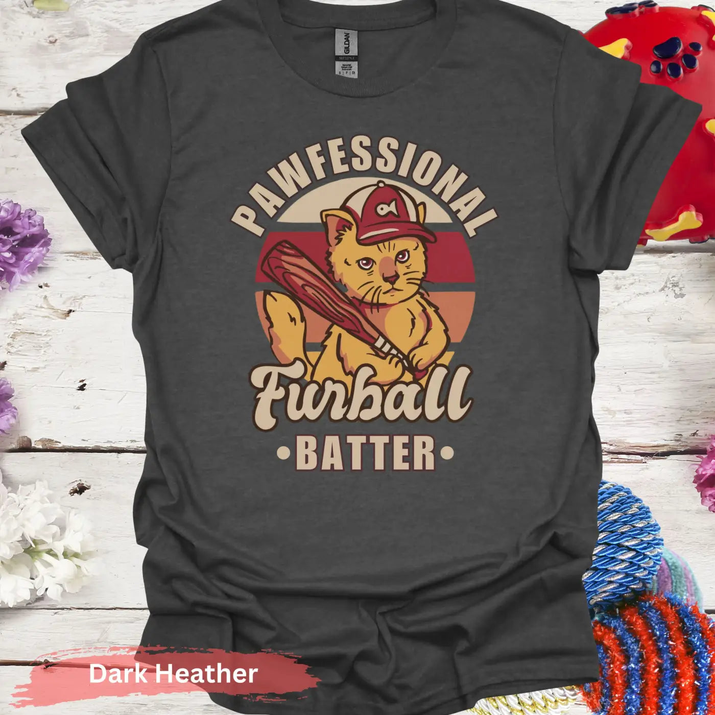 Pawfessional Furball Batter Cat T-shirt - S / Dark Heather - Physical Item