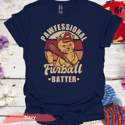 Pawfessional Furball Batter Cat T-shirt - S / Navy - Physical Item