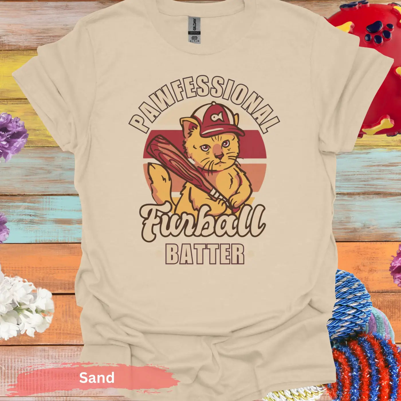 Pawfessional Furball Batter Cat T-shirt - S / Sand - Physical Item