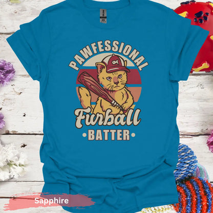 Pawfessional Furball Batter Cat T-shirt - S / Sapphire - Physical Item