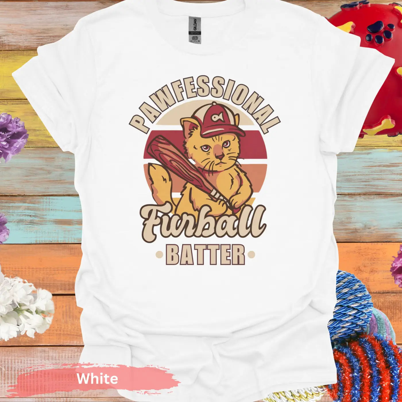 Pawfessional Furball Batter Cat T-shirt - S / White - Physical Item