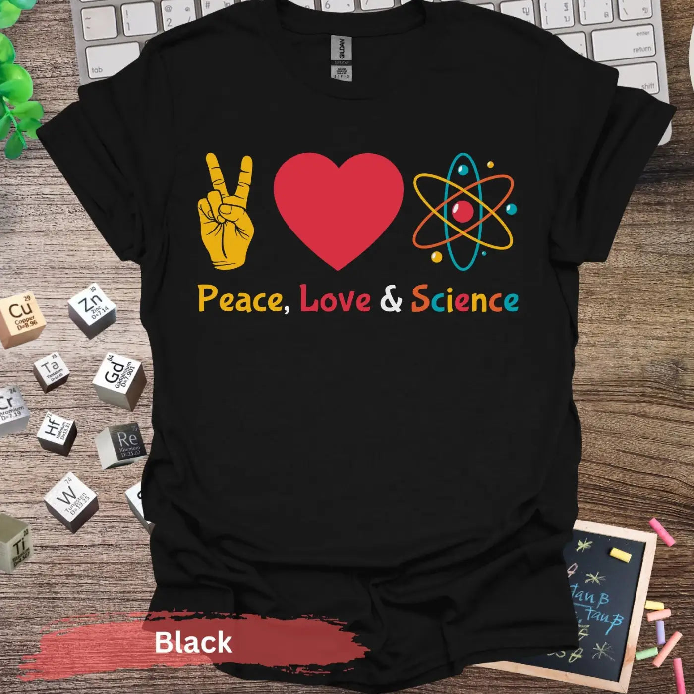 Peace Love and Science T-shirt - S / Black - Physical Item