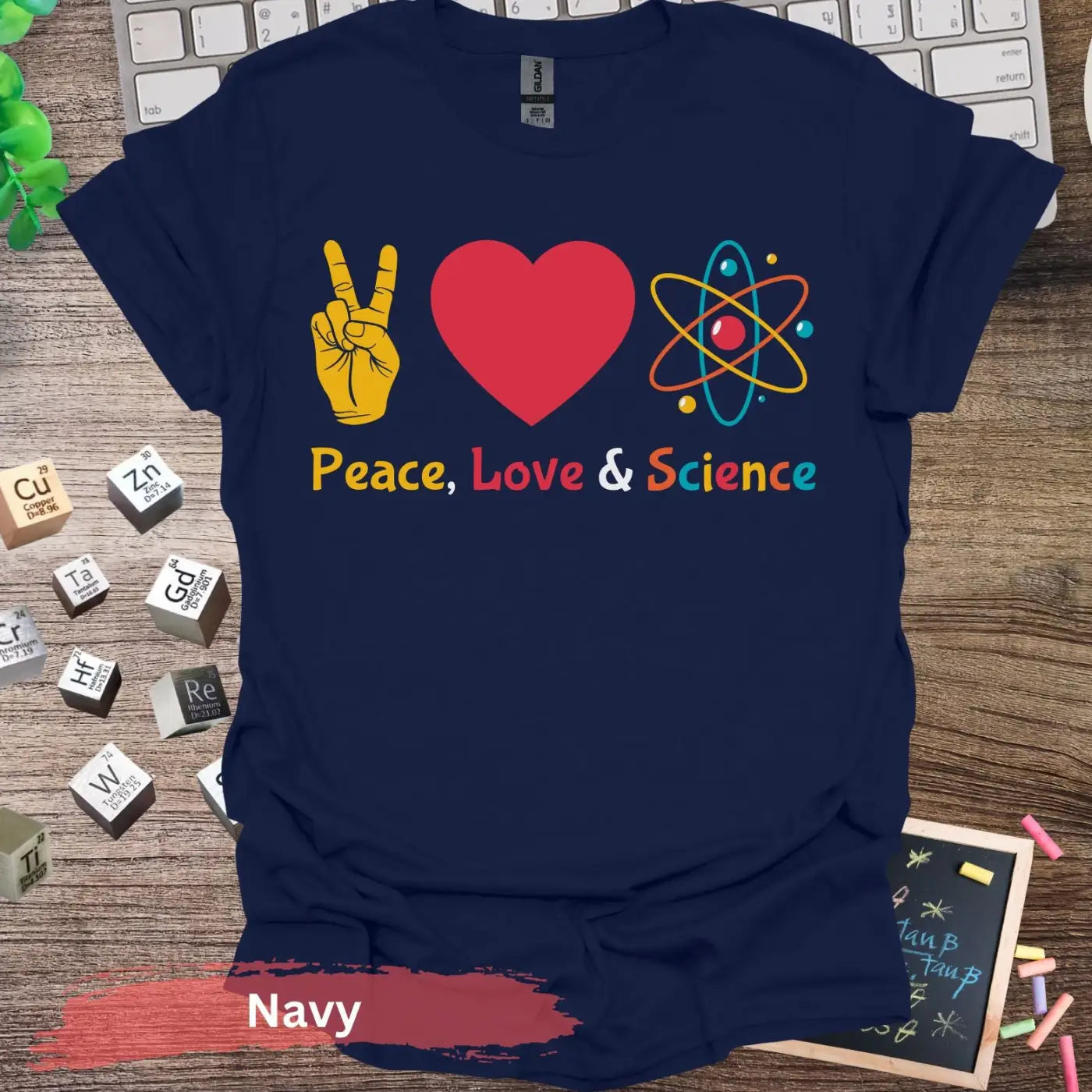 Peace Love and Science T-shirt - S / Navy - Physical Item