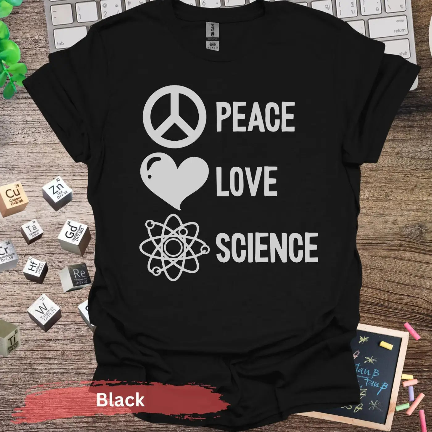 Peace Love Science T-Shirt - Black / S - Physical Item