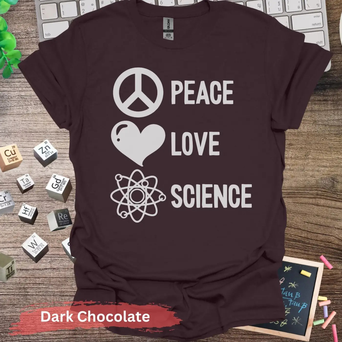 Peace Love Science T-Shirt - Dark Chocolate / S - Physical Item