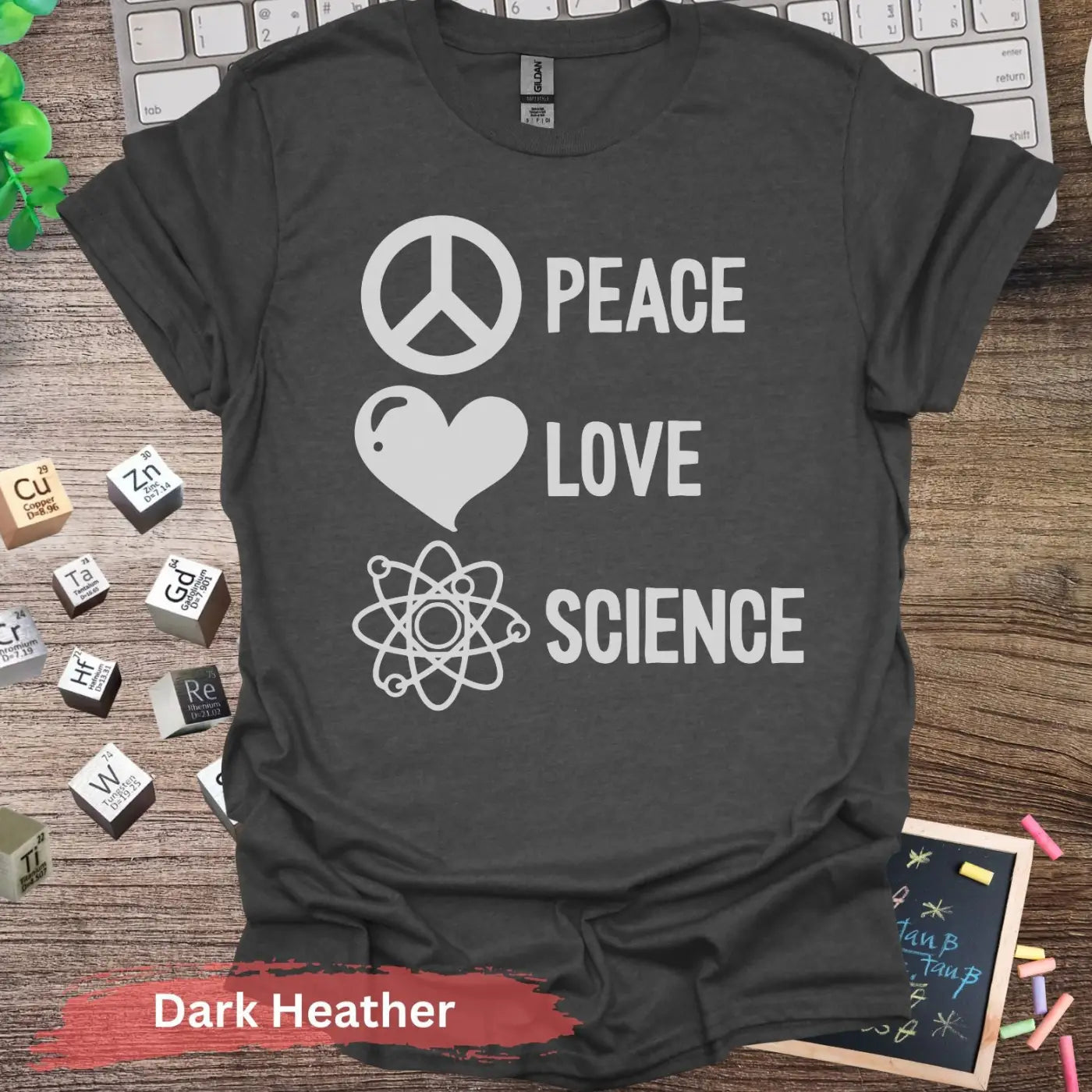 Peace Love Science T-Shirt - Dark Heather / S - Physical Item