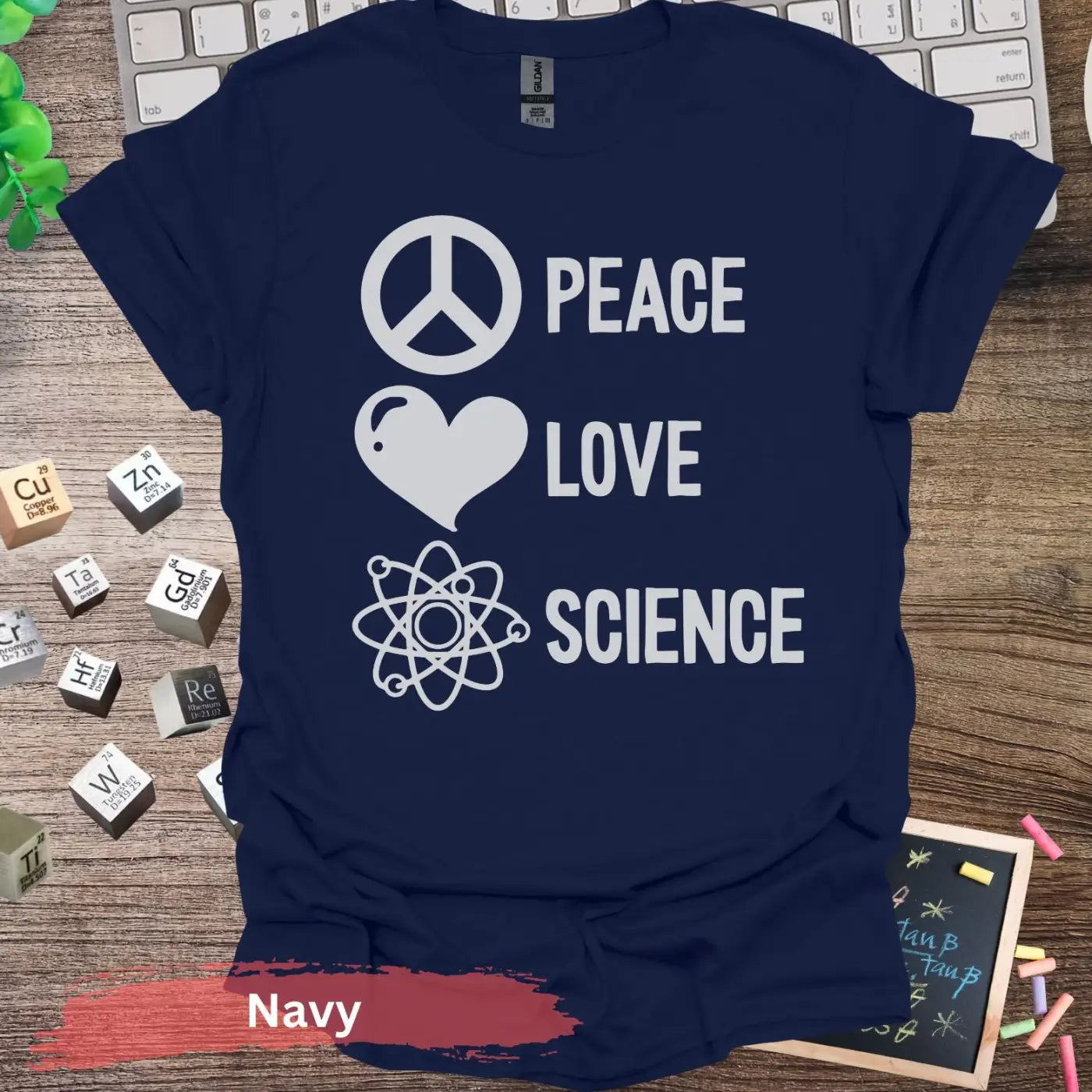 Peace Love Science T-Shirt - Navy / S - Physical Item