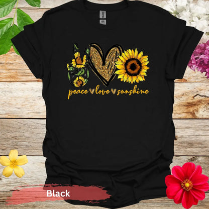 Peace Love Sunshine with Sunflowers T-Shirt - S / Black - Physical Item