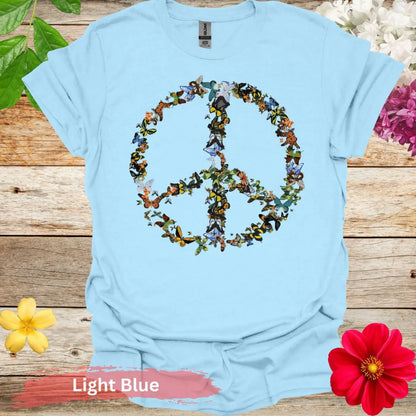 Peace Sign with Butterflies Graphic T-Shirt - S / Light Blue - Physical Item