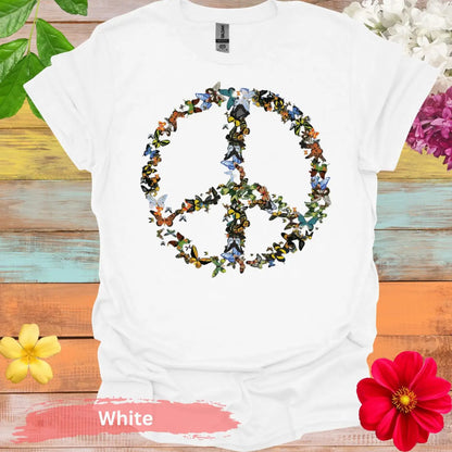 Peace Sign with Butterflies Graphic T-Shirt - S / White - Physical Item